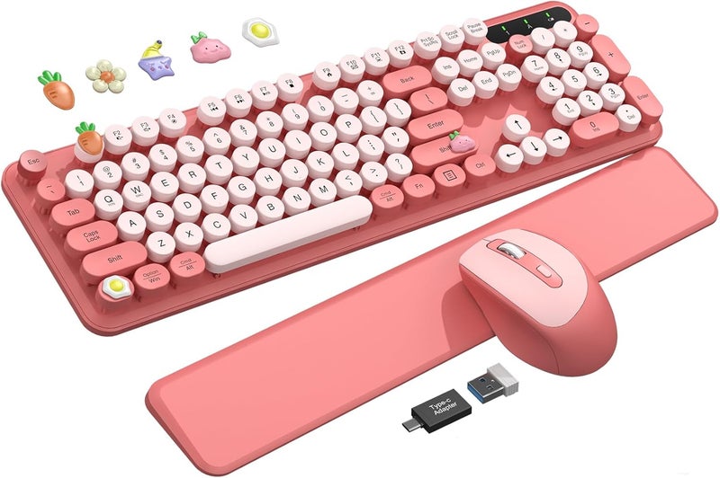 Trueque Wireless Keyboard and Mouse Combo, Typewriter Keyboard with Detachable Wrist Rest, Full-Size Retro Round Keycaps, Smart-Sleep, 2.4GHz Stable Connection for Mac/Windows/PC, (Blush Pink) - Image 1